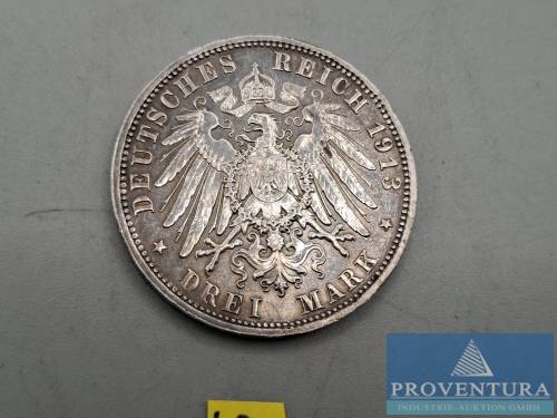 Silbermünze Sachsen 3 Mark 100 Jahre Völkerschlacht Silber .900 Rauhgewicht 16.67 gr